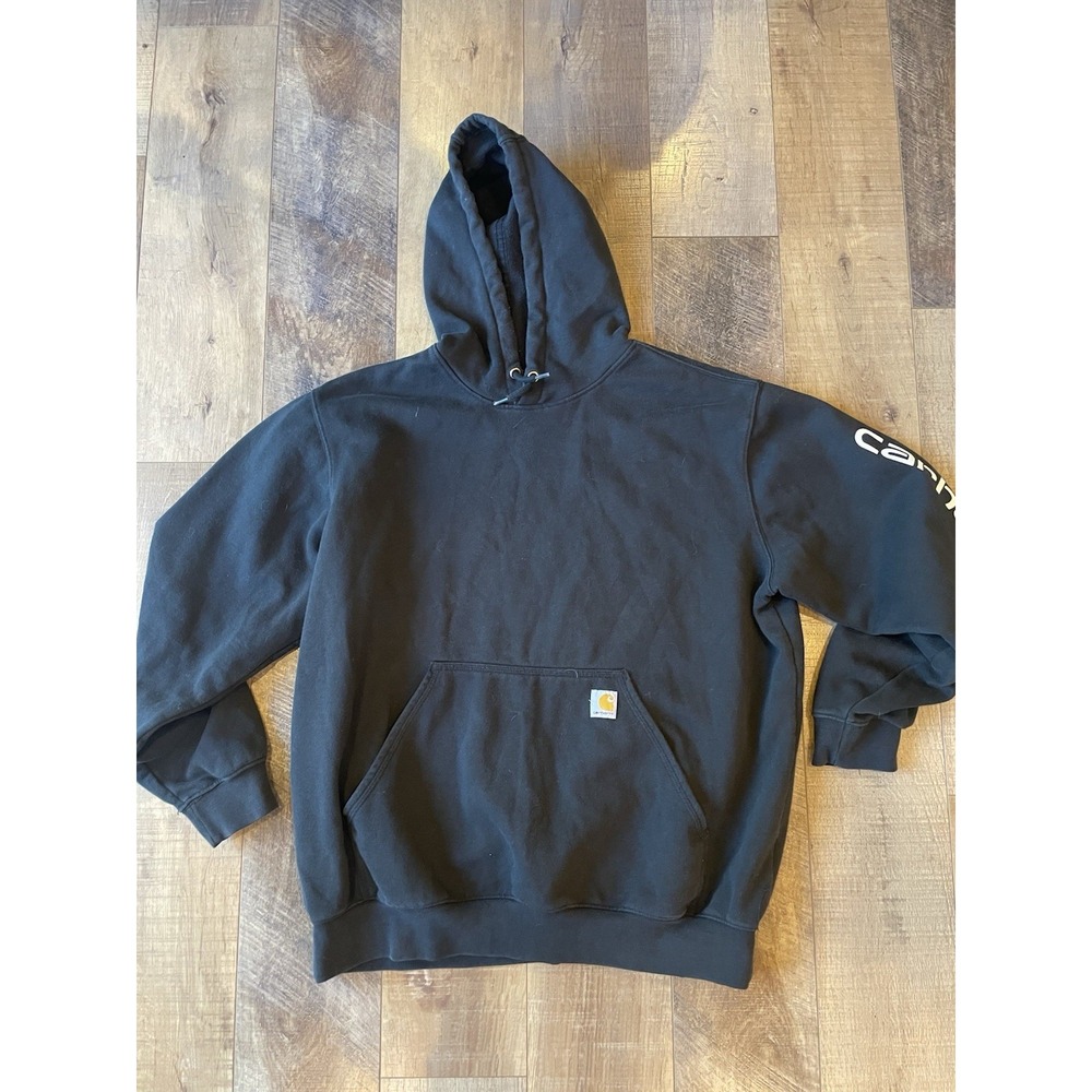 Carhartt Workwear Hoodie Men's XL Loose Fit Logo Spell Out FADED BLACK